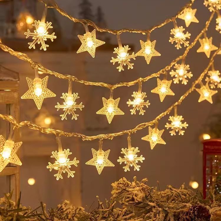 40 LED Snowflake & Star Christmas Lights | Warm White USB String | 6M Long | US Fast Shipping