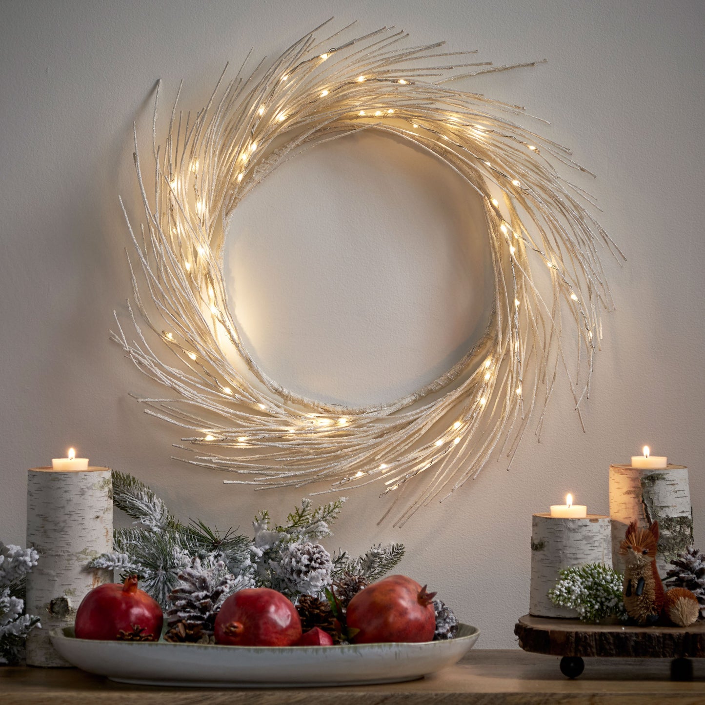 24” Lighted Paper Christmas Wreath – Warm White LEDs, Timer, Battery Operated | Elegant Holiday Wall or Door Deco