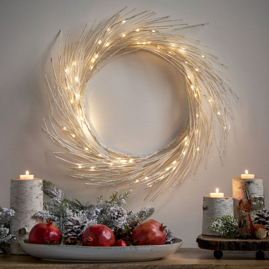 24” Lighted Paper Christmas Wreath – Warm White LEDs, Timer, Battery Operated | Elegant Holiday Wall or Door Deco