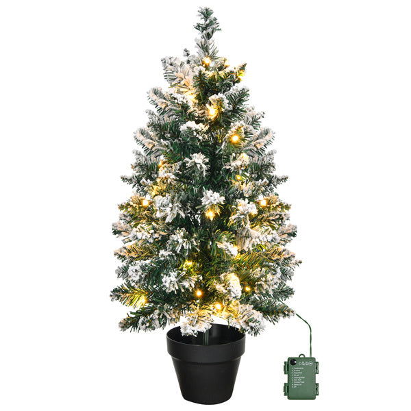 2ft Mini Snowy Christmas Tree with LED Lights - Battery Operated, 8 Modes, Indoor Holiday Decor