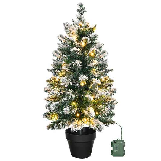 2ft Mini Snowy Christmas Tree with LED Lights - Battery Operated, 8 Modes, Indoor Holiday Decor