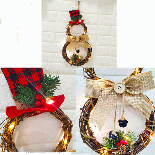 LED Snowman Christmas Wreath - Rustic Light- UP Holiday Door Decoration