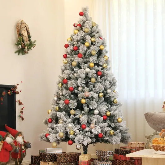 6.5FT Pre-Lit Snow Flocked Christmas Tree with 350 Lights & Metal Stand | Holiday Home Decor