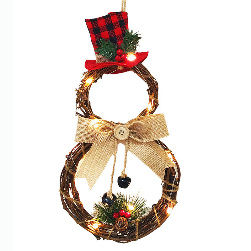 LED Snowman Christmas Wreath - Rustic Light- UP Holiday Door Decoration