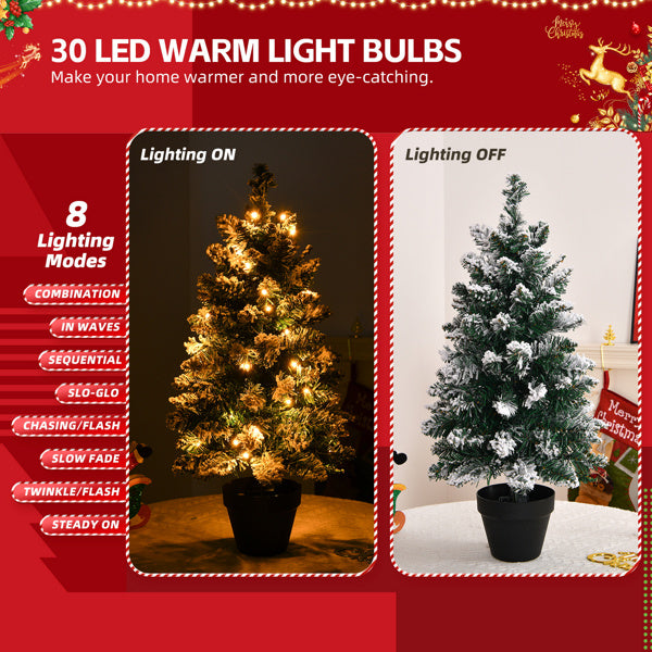 2ft Mini Snowy Christmas Tree with LED Lights - Battery Operated, 8 Modes, Indoor Holiday Decor