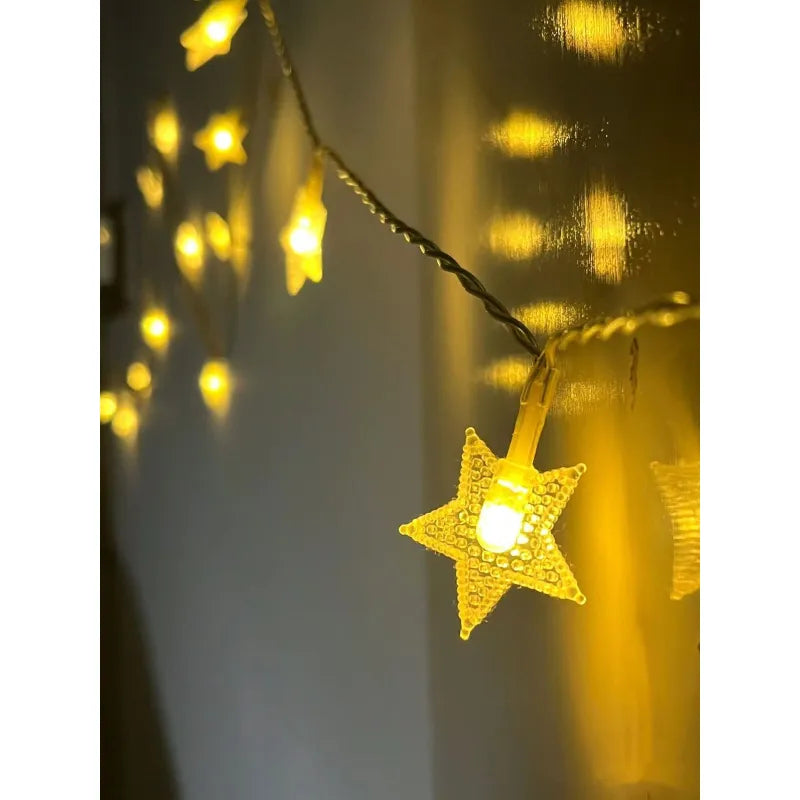 40 LED Snowflake & Star Christmas Lights | Warm White USB String | 6M Long | US Fast Shipping