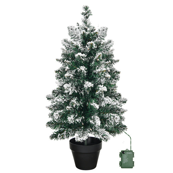 2ft Mini Snowy Christmas Tree with LED Lights - Battery Operated, 8 Modes, Indoor Holiday Decor