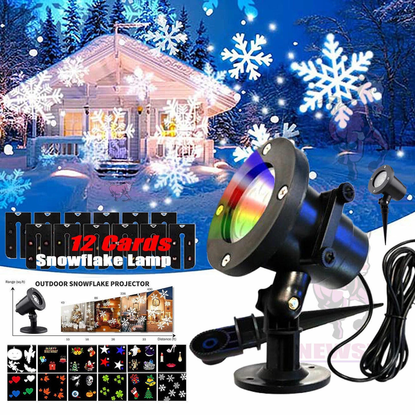 48 Pattern LED Christmas Projector Light - Snow Laser Landscape Lamp for Garden & Holiday Decor