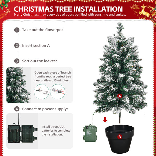 2ft Mini Snowy Christmas Tree with LED Lights - Battery Operated, 8 Modes, Indoor Holiday Decor