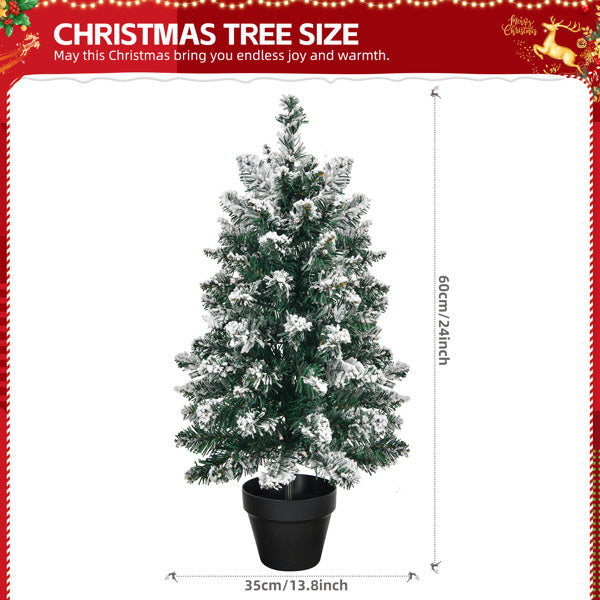2ft Mini Snowy Christmas Tree with LED Lights - Battery Operated, 8 Modes, Indoor Holiday Decor