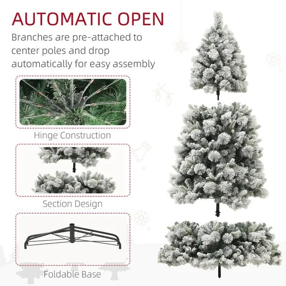 6.5FT Pre-Lit Snow Flocked Christmas Tree with 350 Lights & Metal Stand | Holiday Home Decor