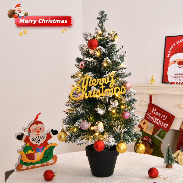 2ft Mini Snowy Christmas Tree with LED Lights - Battery Operated, 8 Modes, Indoor Holiday Decor